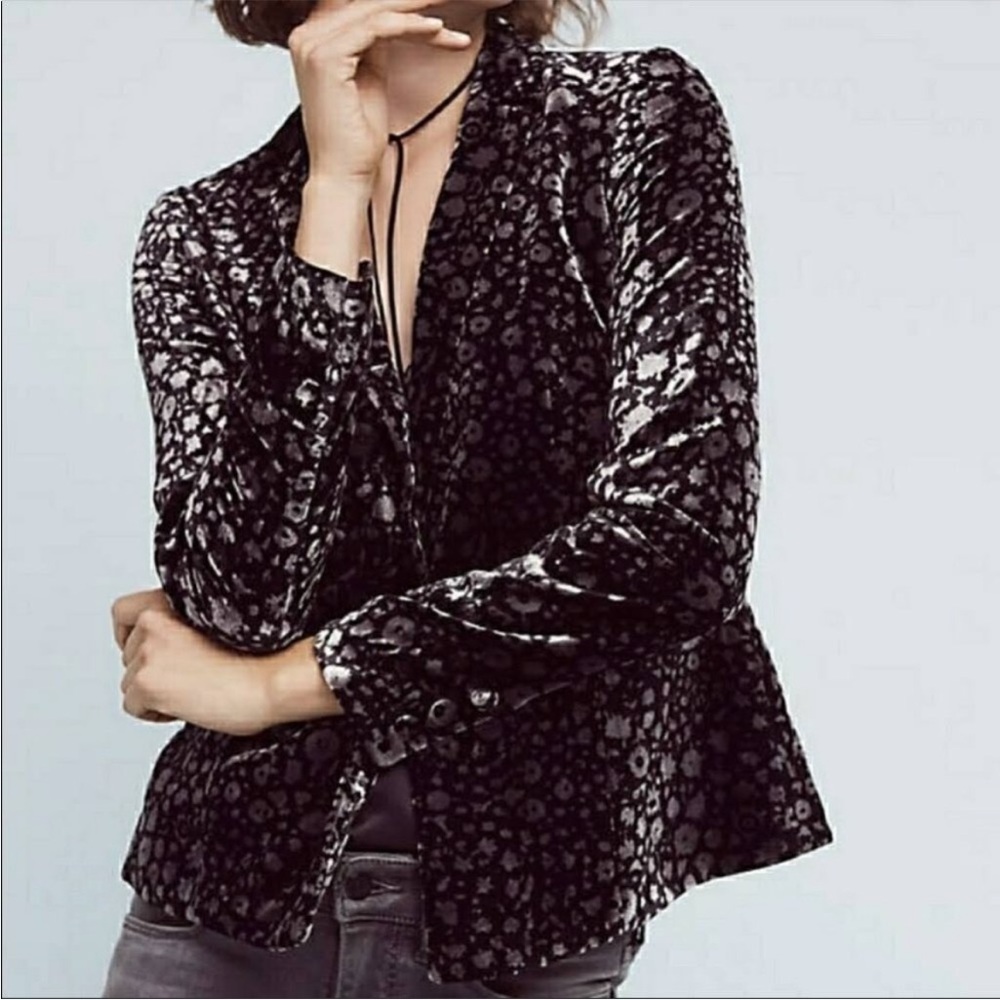 NWT ELEVENSES ANTHROPOLOGIE blazer. Lumi model, black and silver velvet. Size 0.